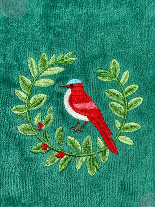 toalla navidad verde pajaros  2 tamaños