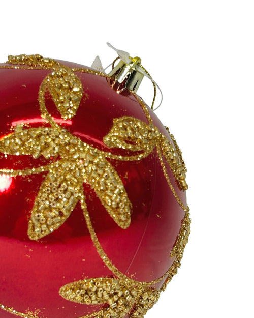 Bola hojas en relieve rojo con dorado 12cm