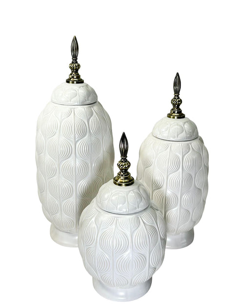anfora ceramica ondas mediana white 35x14 cm