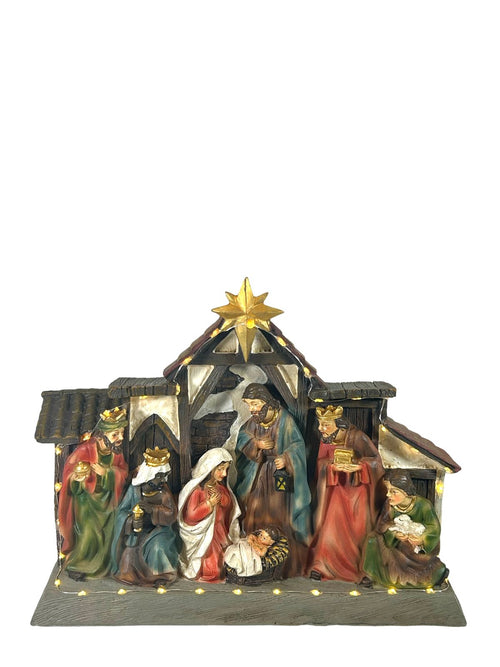 pesebre en poliresina  estilo en casa y estrella 28x33cm