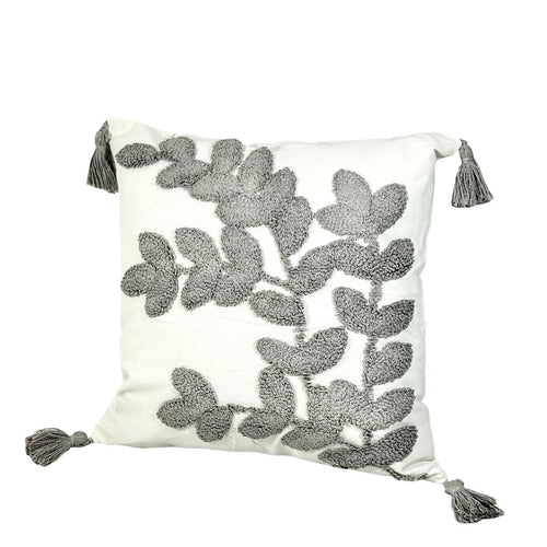 Cojin funda hojas de laurel gris 45x45cm ( no incluye relleno)