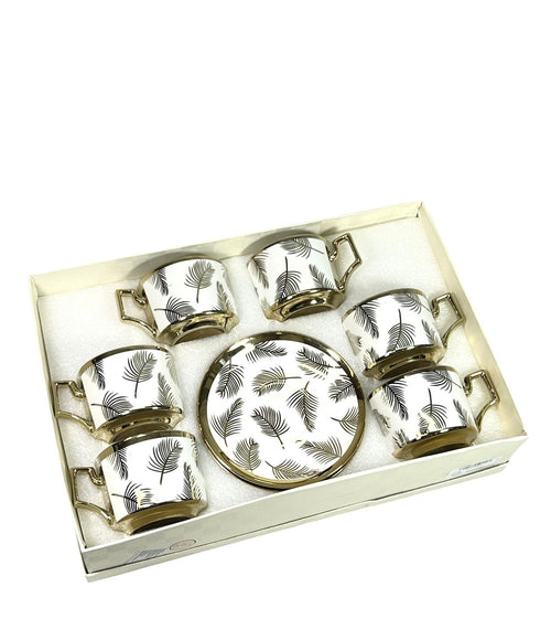 juego de vajilla te blanco y dorado hojitas  x 12 pc