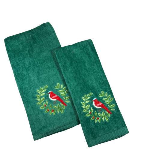 toalla navidad verde pajaros  2 tamaños