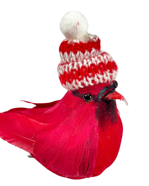 Pajaro cardinal rojo con gorro de lana 13x9cm