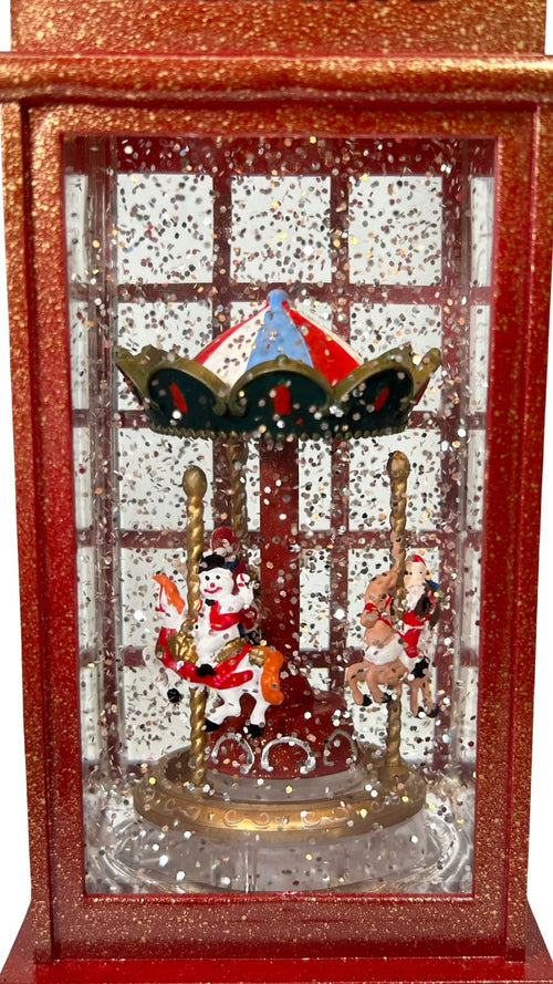 Cabina de burbuja carrusel rojo con santa 25x9 cm