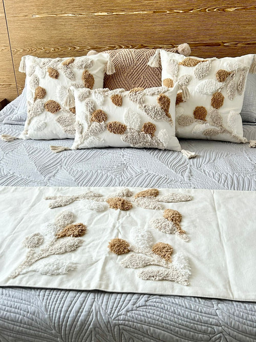 cojin funda hojitas beige y camel (no incluye relleno ) 2 tamaños