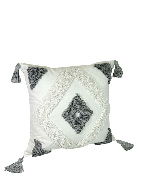 Cojin borde rombos gris-beige 45x45 cm