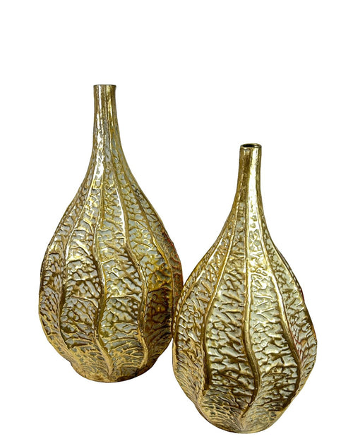 Jarron metalico dorado con ondas 2 tamaños