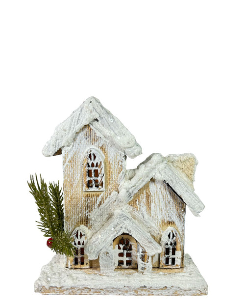 Villa mediana con luces nevada 18x16 cm