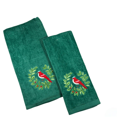 toalla navidad verde pajaros  2 tamaños