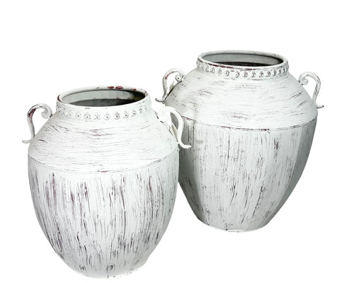 Jarron grande metalico azas blanco 44 x 40 cm