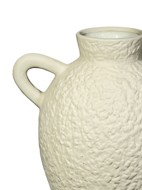 Jarron blanco con beige de azas boho 23x20