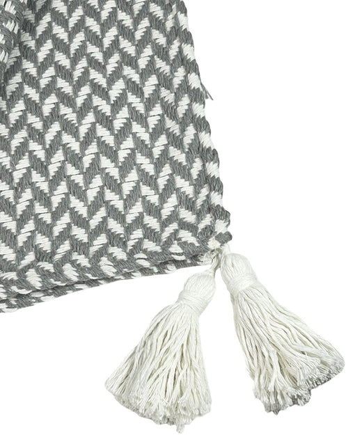 pie de cama burdo borlas  gris  rombos 210x60 cm
