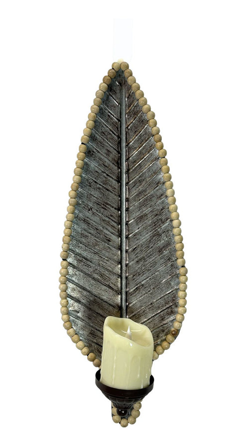 candelabro metalico pared estilo hoja 2 tamaños (no incluye vela )