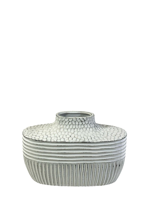 florero bajo   ceramica white boho 16x22 cm