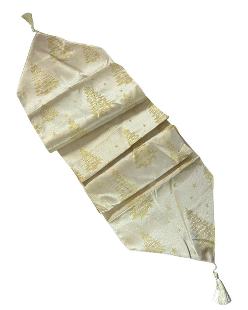 camino de mesa en satin arboles beige-dorado 180x33 cm