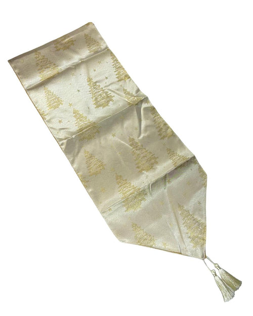 camino de mesa en satin arboles beige-dorado 180x33 cm