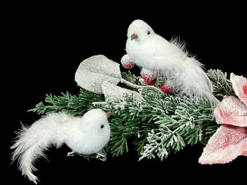 set x 2 unidades de pajaritos nevados plumas 12 cm cada uno