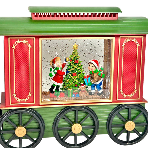 Tren de 2 vagones con santa y un arbol  48x20 cm