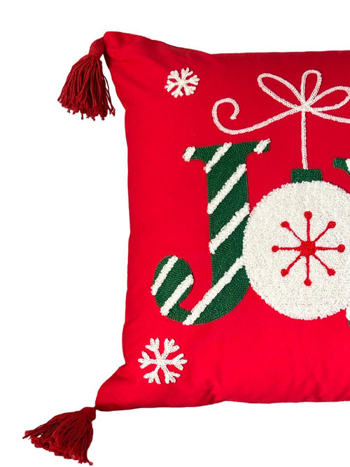 Cojin navideño joy rojo pompones 45x45cm (no incluye el relleno )