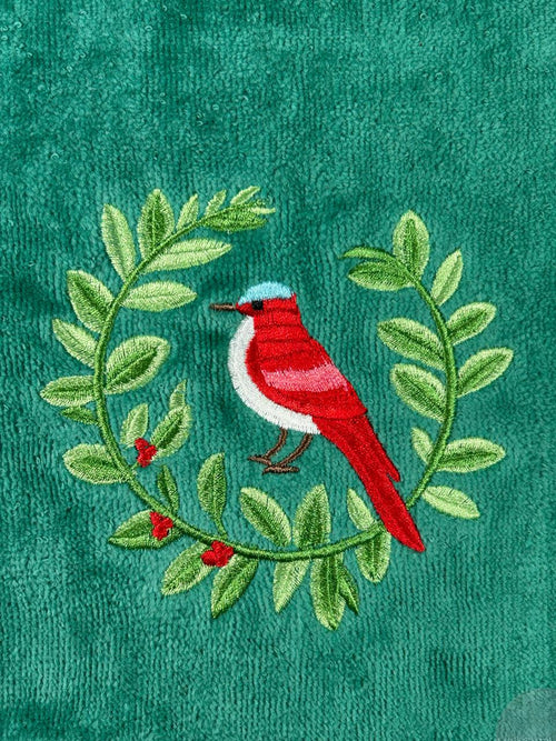 toalla navidad verde pajaros  2 tamaños