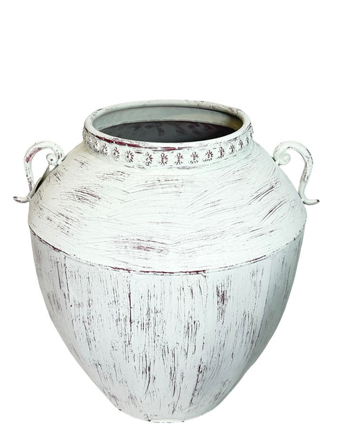 Jarron grande metalico azas blanco 44 x 40 cm