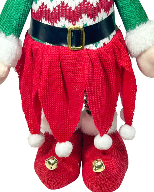 Elfo niña color rojo y verde con patas expandibles son de estructura metálica en tela 80cm de largo x 29cm de ancho