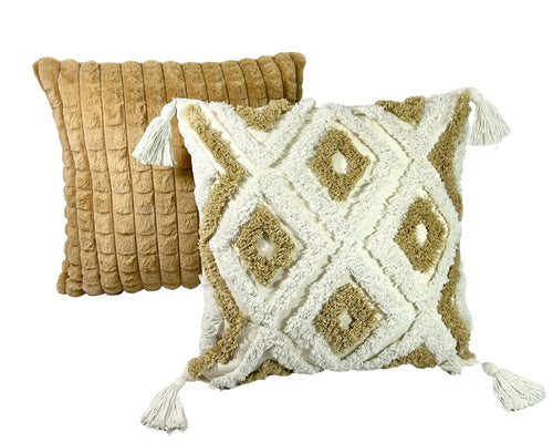 Funda cojin cuadrado rombos beige 45x45 cm (no incluye relleno)