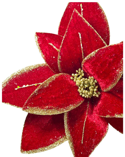 Ponsetia de navidad  en color roja con Mirella dorada en 32 de diámetro