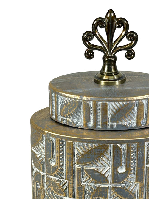 Anfora pequeña gris con dorado en ceramica 29x18