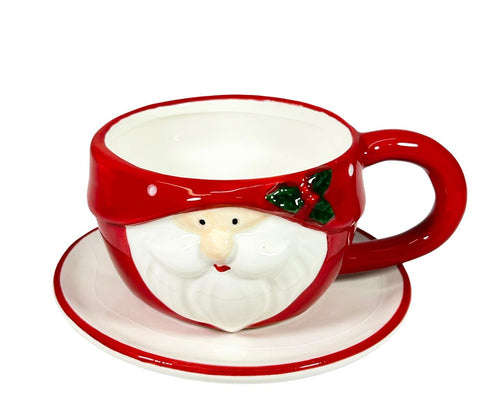 Pocillo santa con plato en cerámica 13x8cm