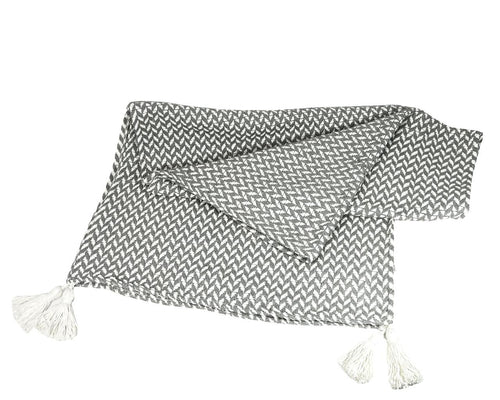pie de cama burdo borlas  gris  rombos 210x60 cm