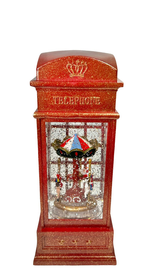 Cabina de burbuja carrusel rojo con santa 25x9 cm