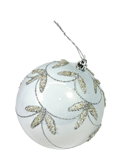 Bola hojas blancas plata 12cm