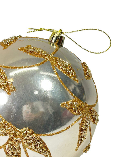 bola hojas en relieve perla 12cm