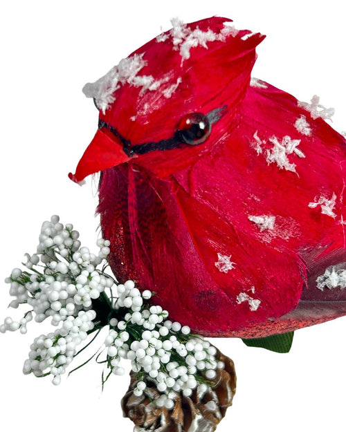 Pajaro cardinal rojo con nieve  10x12cm