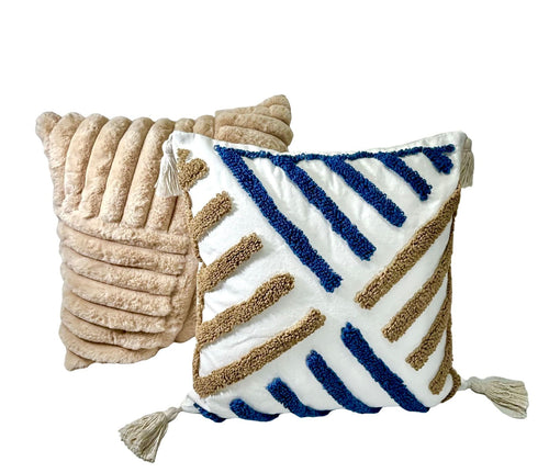 cojin funda boho camel azul 45x45 cm