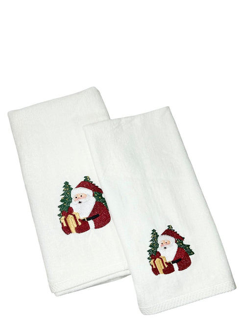 Toalla navideña blanca de santa con árbol mediana 500gm 1metrox50