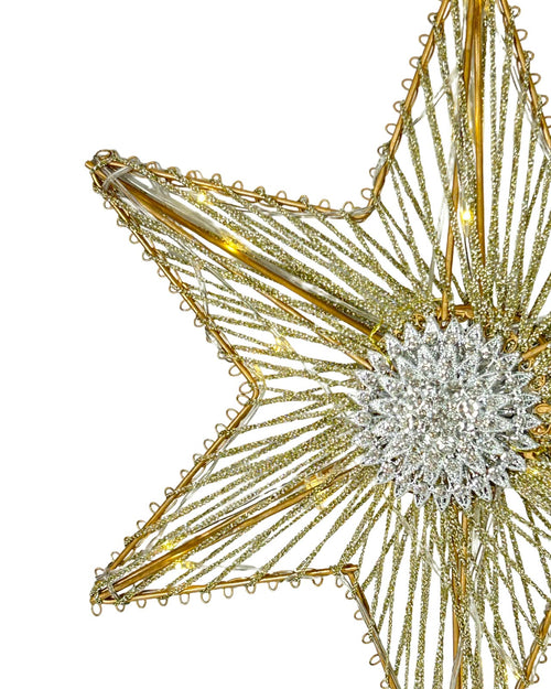 estrella grande metalica para arbol  con pilas aa mide 30 cm de diametro