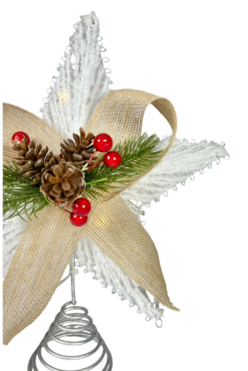 estrella para arbol moño yure estructura alambre  con pilas aa mide 25 cmde ancho  x30 cm   de alto