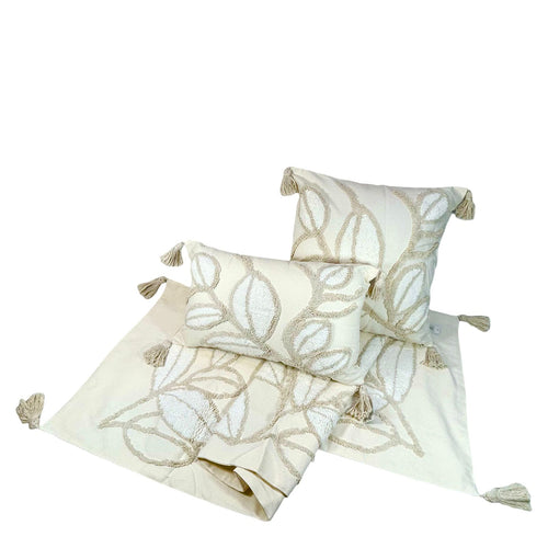 Pie de cama hojas bali beige bla 180x50cm