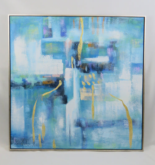 IQG Decoración - cuadro abstracto en oleo estilo océano/blue 83x83cm