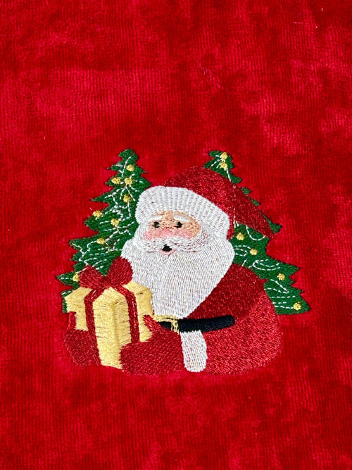 toalla navideña roja santa y arbol  500 gm algodon 100% 1x50 cm