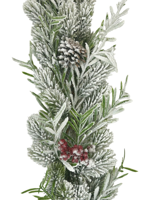Guirnalda decorativa  nevada con cerezos y piñas  2 metros