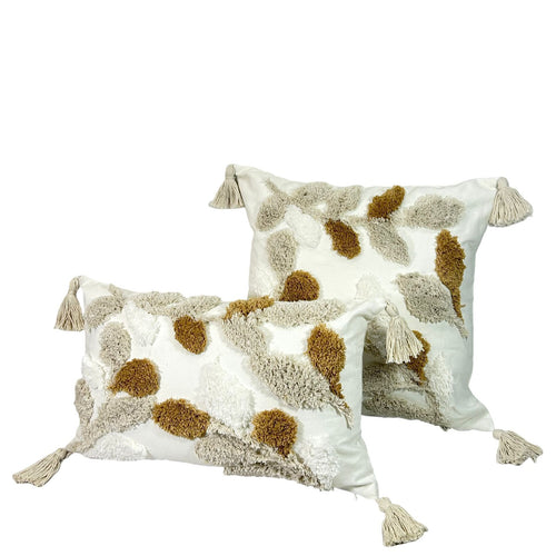 cojin funda hojitas beige y camel (no incluye relleno ) 2 tamaños