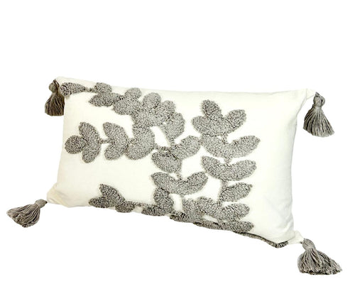 Cojin funda hojas laurel gris 30x50 cm ( no incluye relleno )
