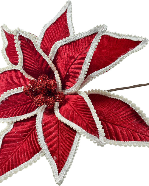 Ponsetia de navidad color burgundy con perlas alrededor 42 de diámetro
