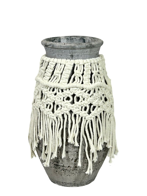 Jarron mediano alto macrame gris  30x18 cm