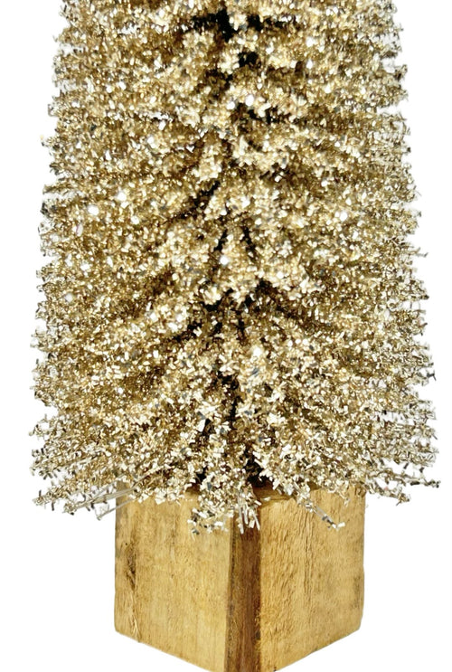 arbol dorado con base de madera 35 cm de alto