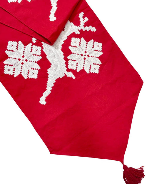 Pie de cama navideño bordado reno con estrella 180x40